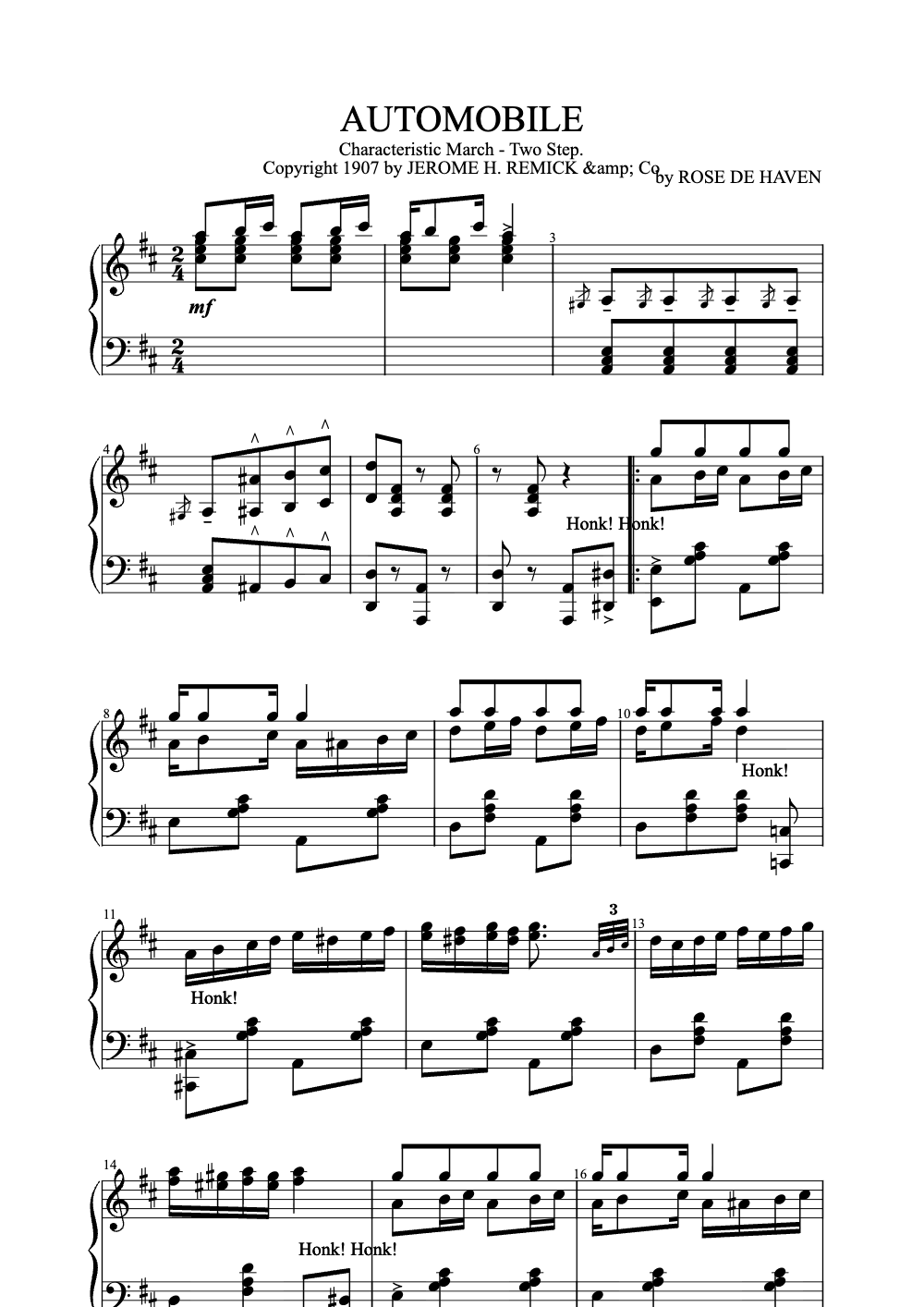 Sheet music preview for Automobile