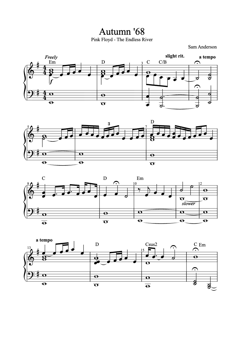 Sheet music preview for Autumn '68