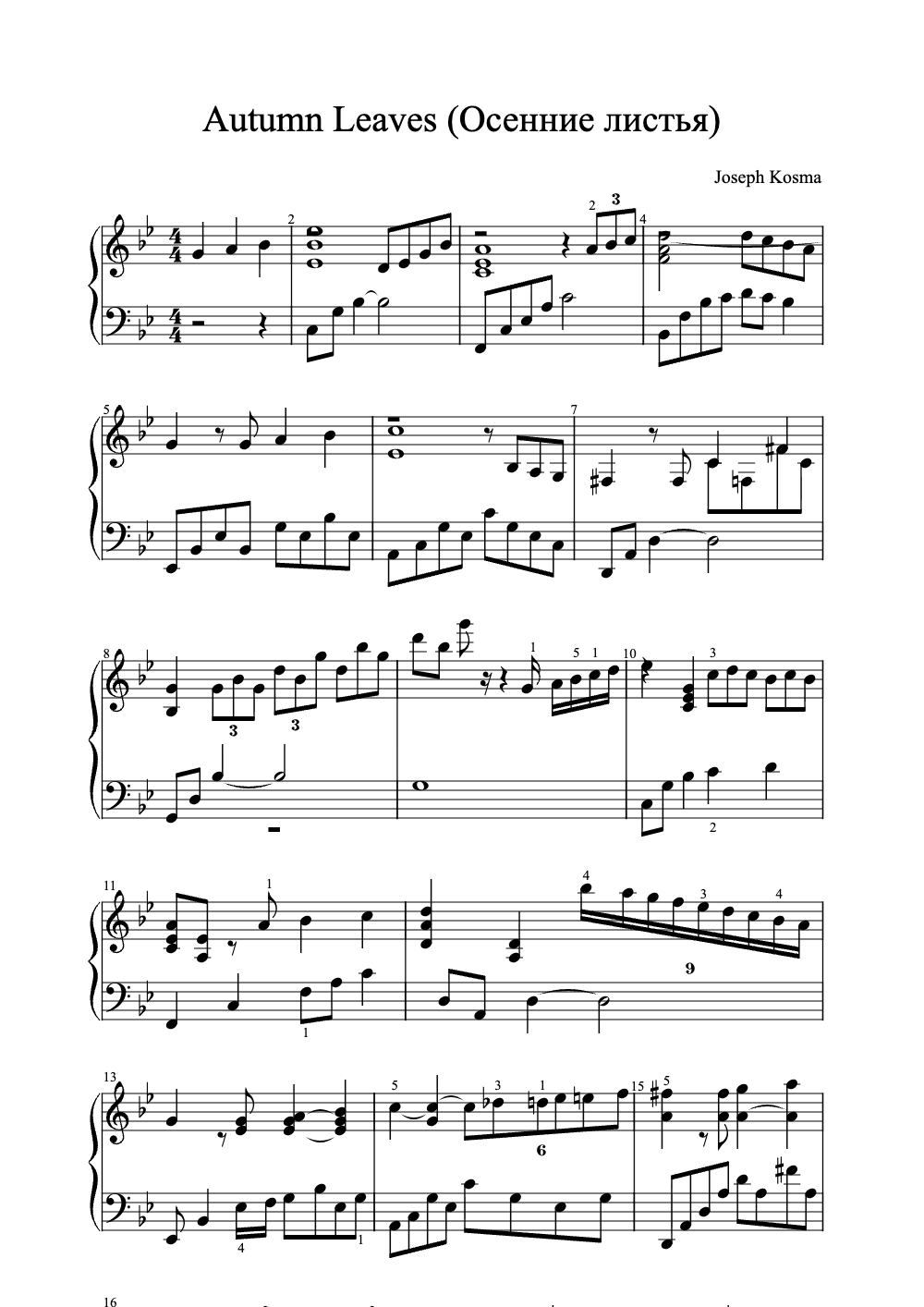 Sheet music preview for Autumn Leaves