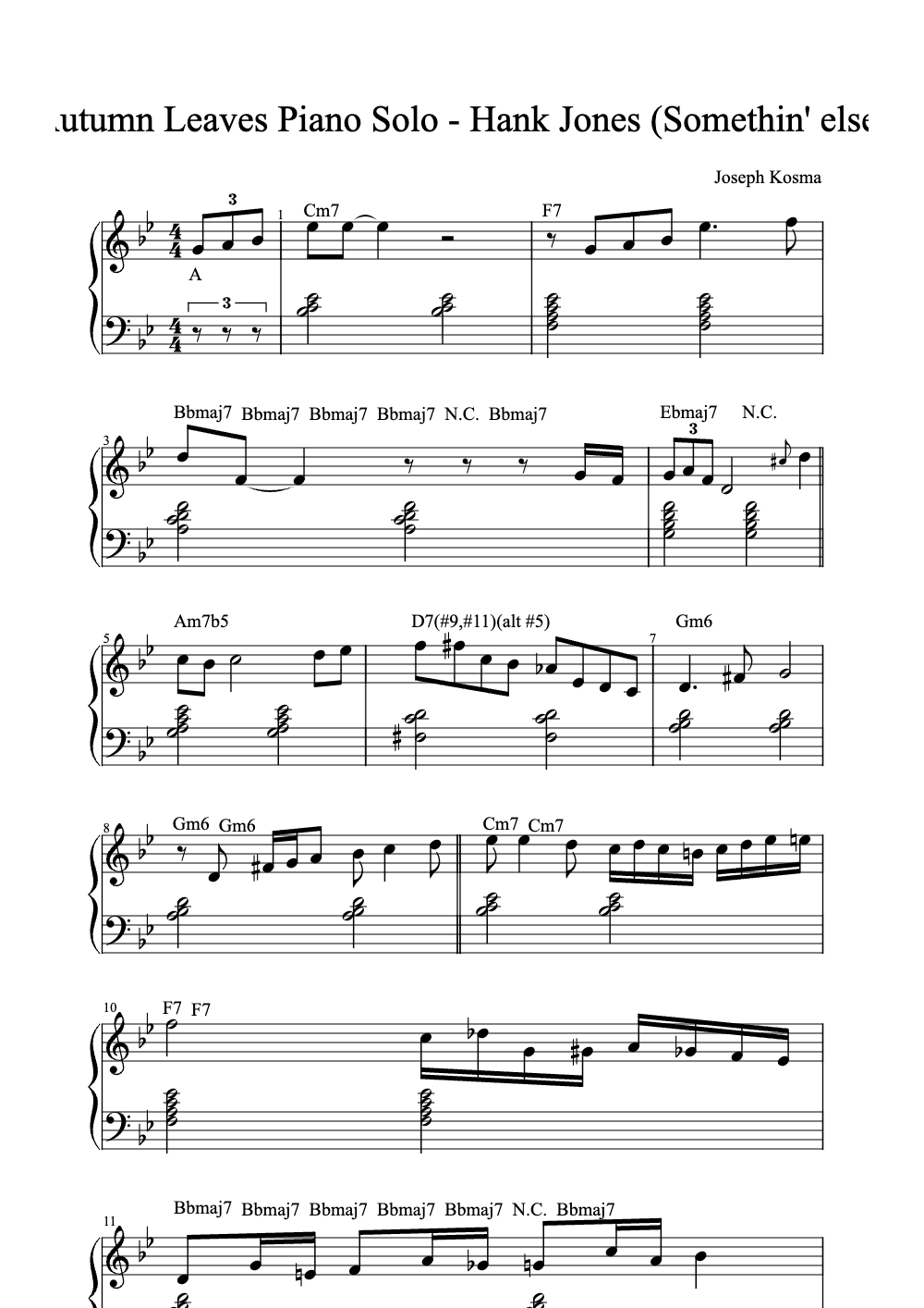 Sheet music preview for Autumn Leaves