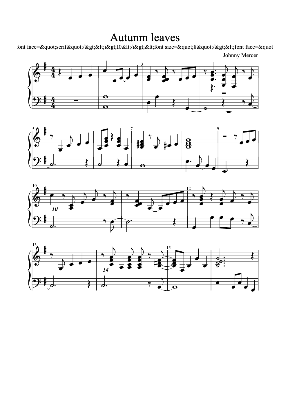Sheet music preview for Autumn Leaves