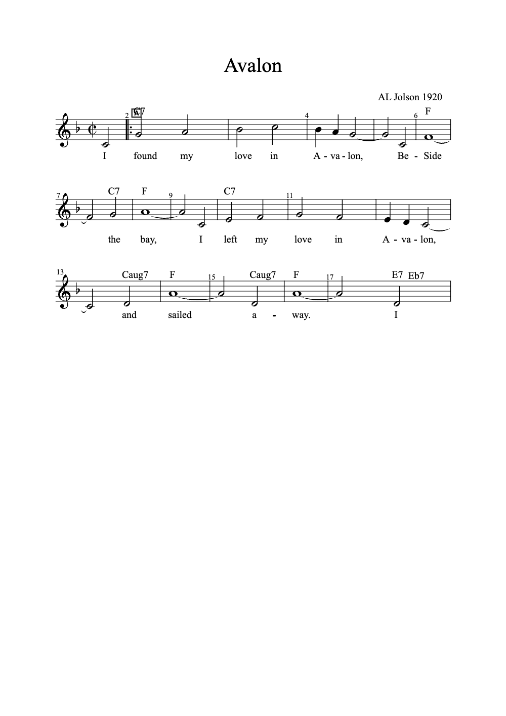 Sheet music preview for Avalon