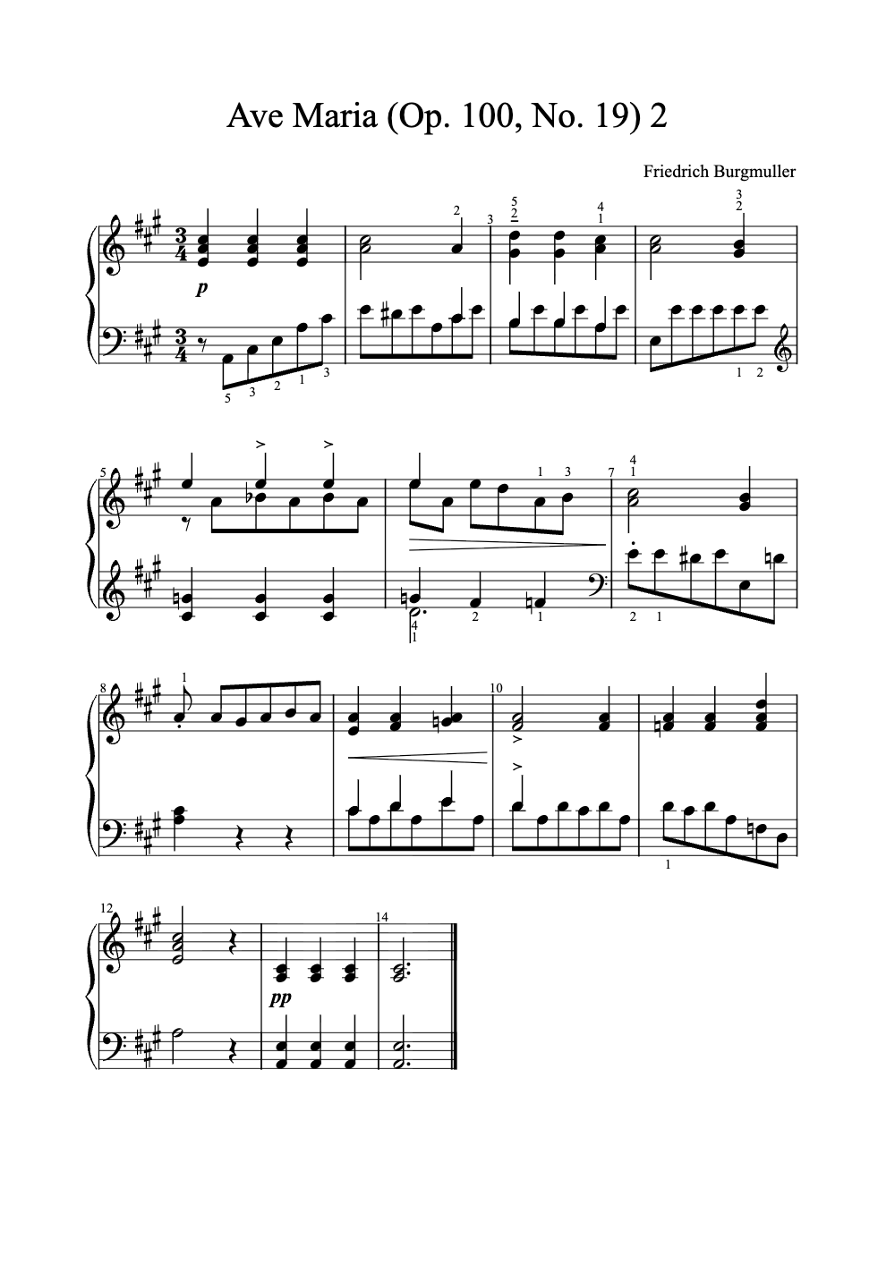 Sheet music preview for Ave Maria (Op. 100, No. 19)