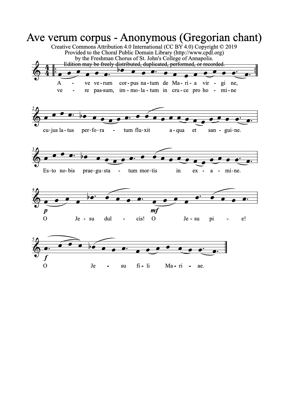 Sheet music preview for Ave Verum Corpus