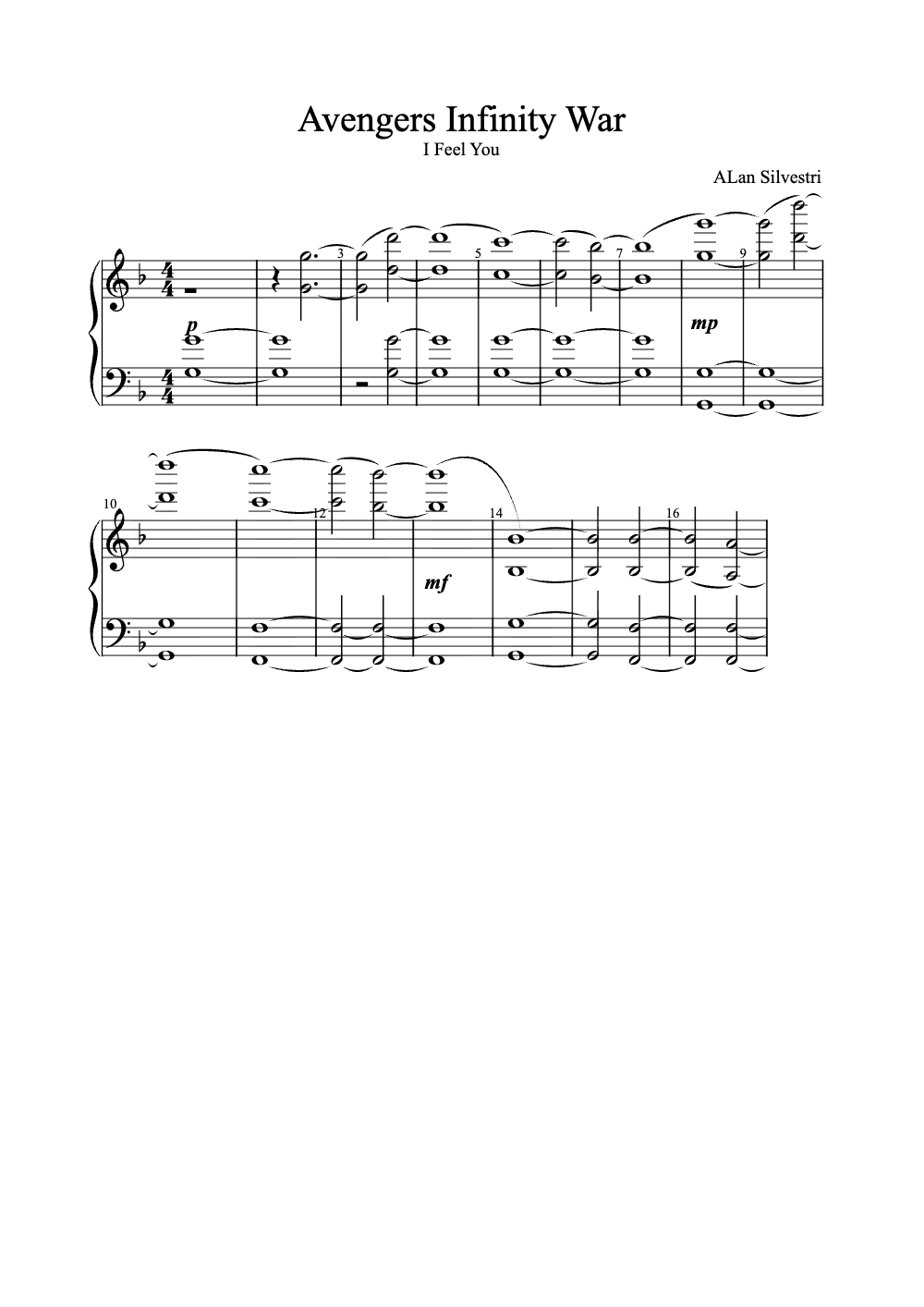 Sheet music preview for Avengers Infinity War