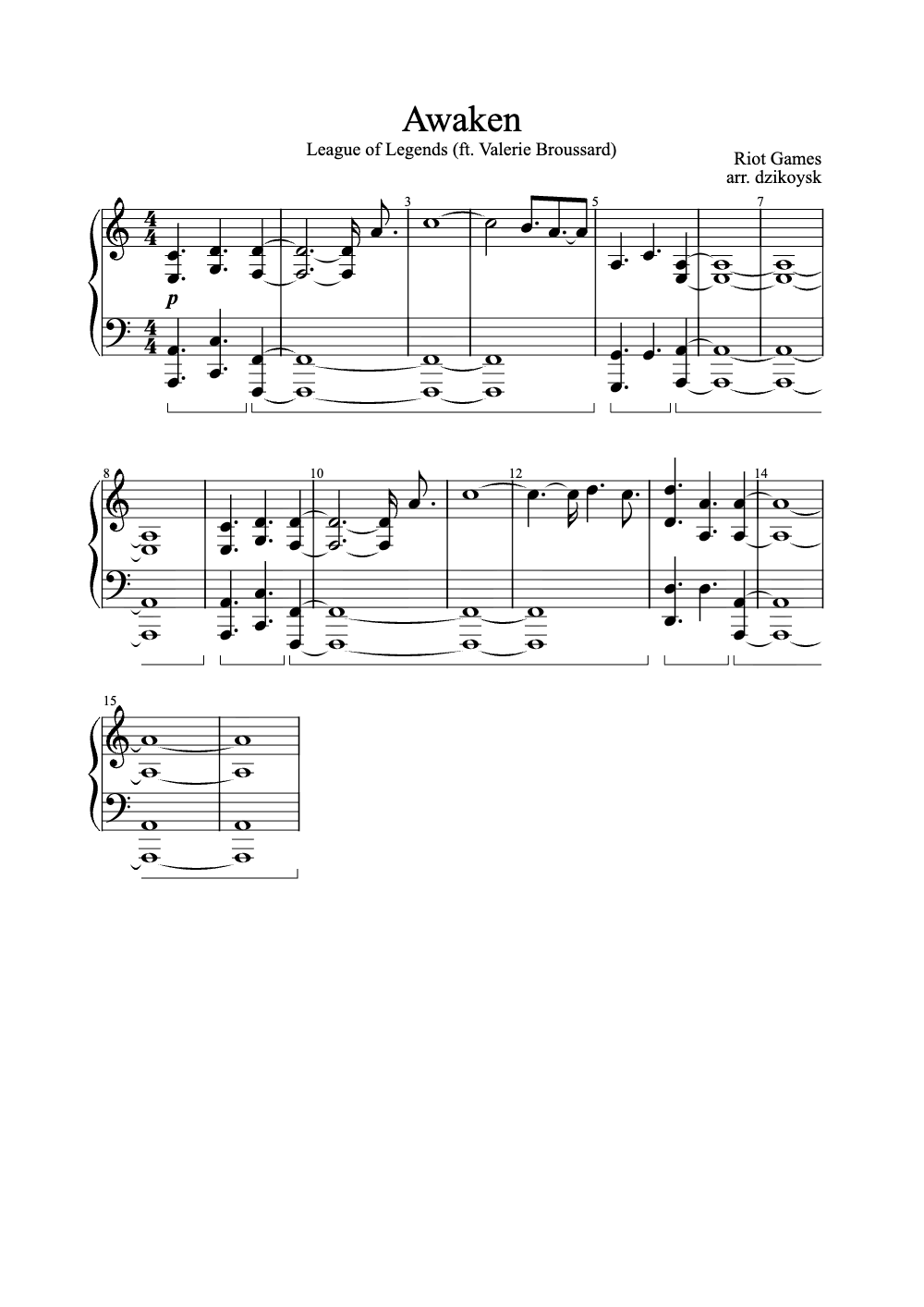 Sheet music preview for Awaken