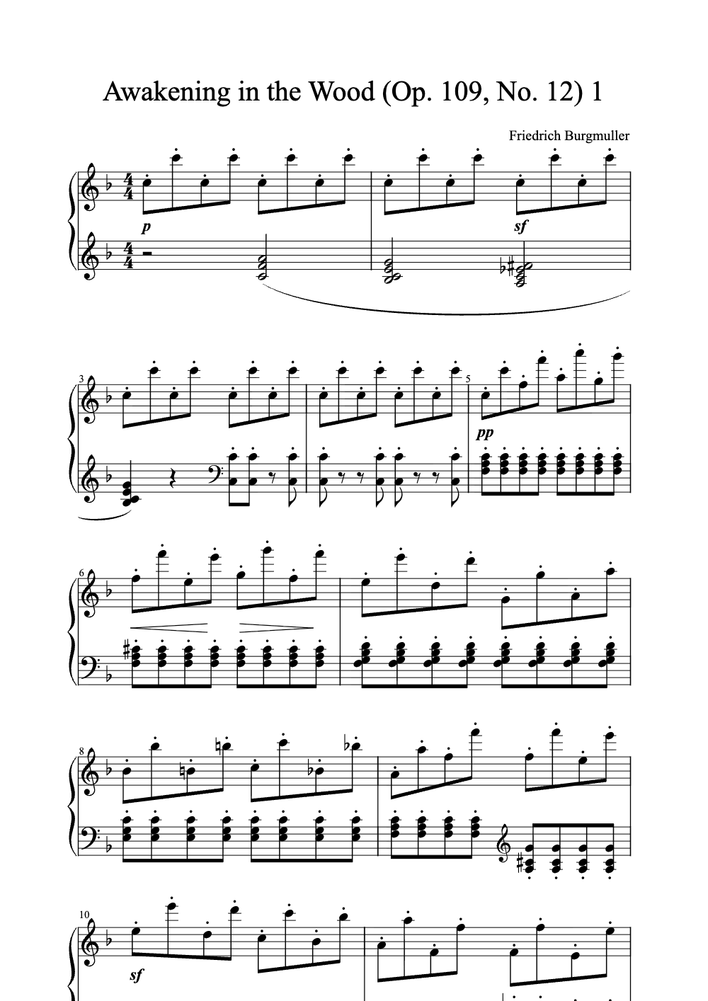 Sheet music preview for Awakening in the Wood