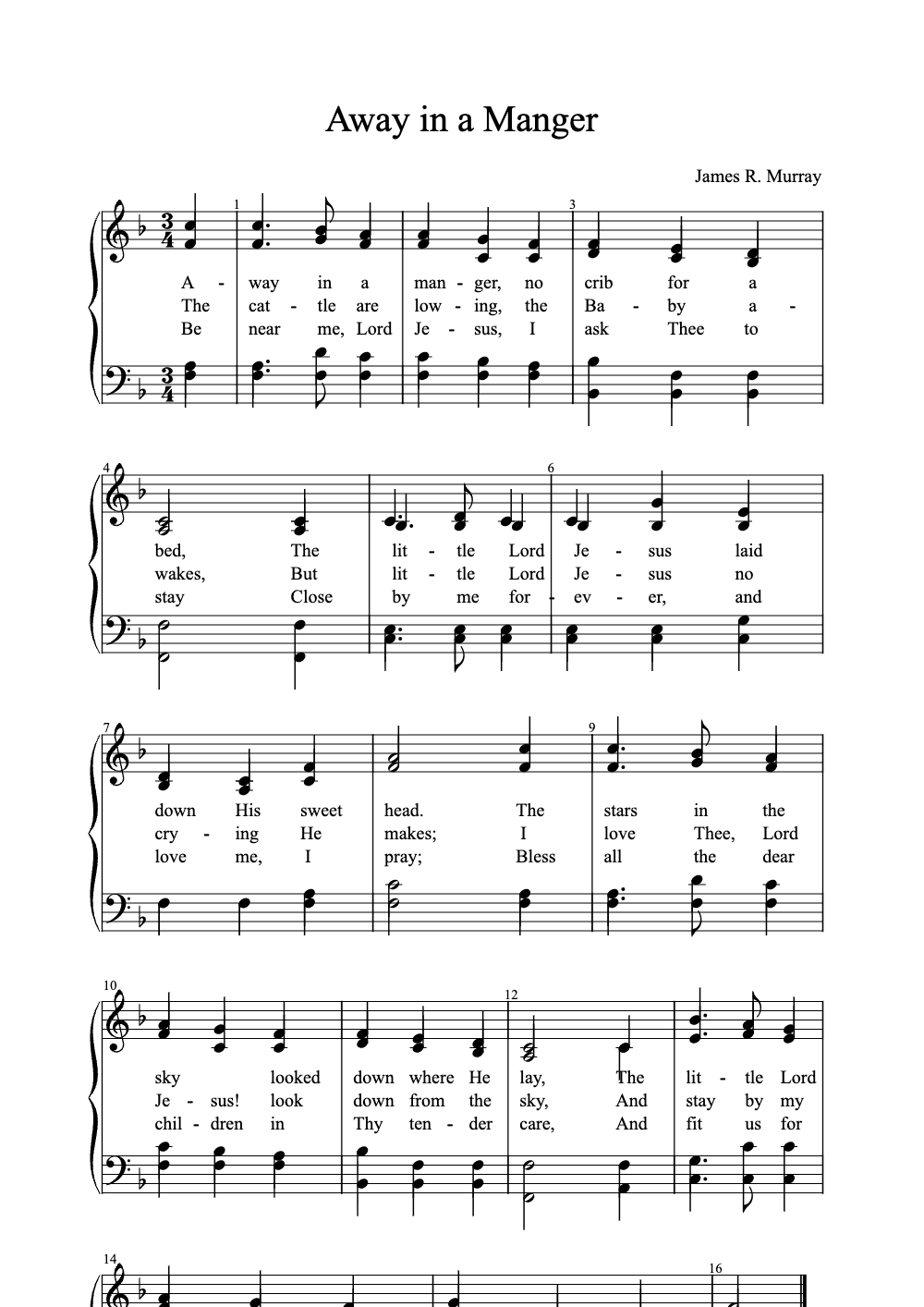 Sheet music preview for Away in a Manger