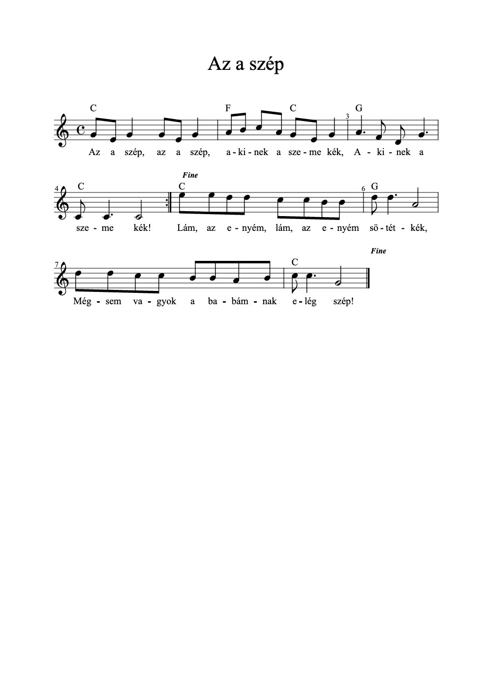 Sheet music preview for Az A Szép