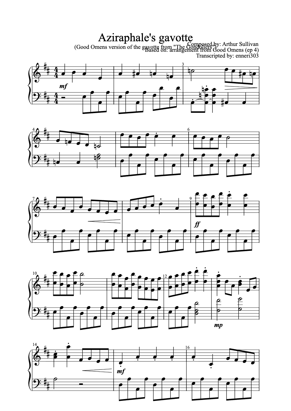 Sheet music preview for Aziraphale's Gavotte
