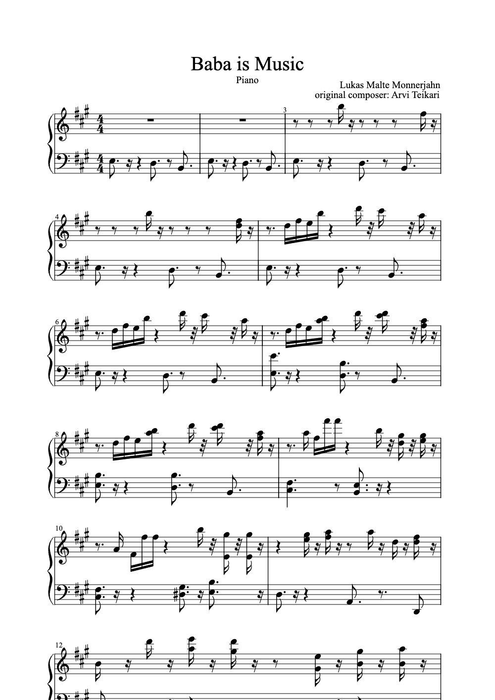 Sheet music preview for Baba Is Music