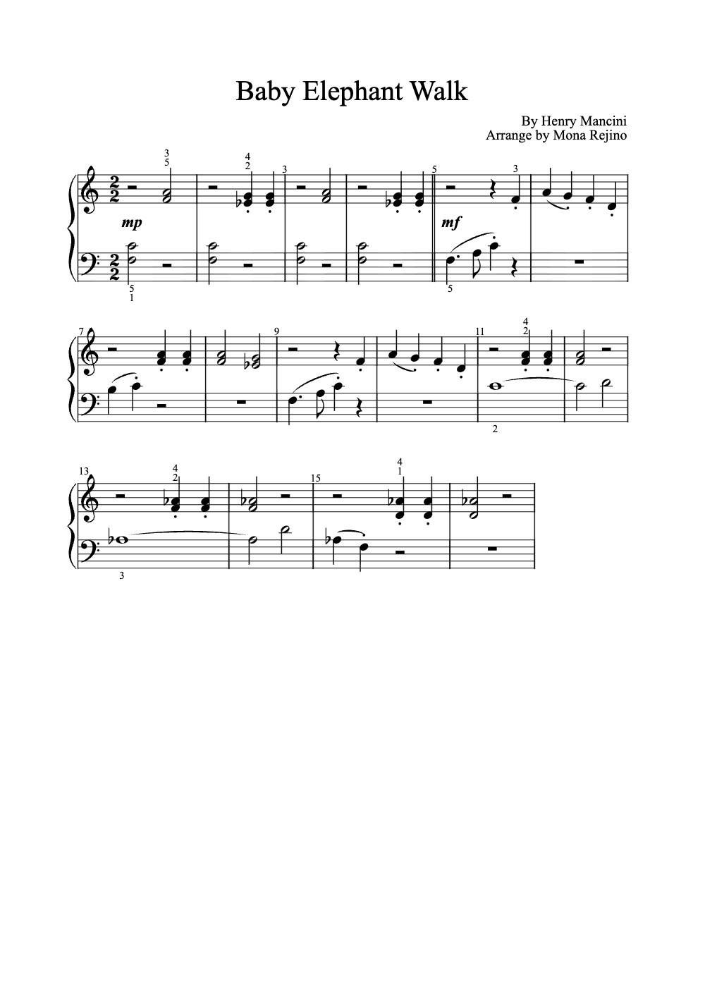 Sheet music preview for Baby Elephant Walk