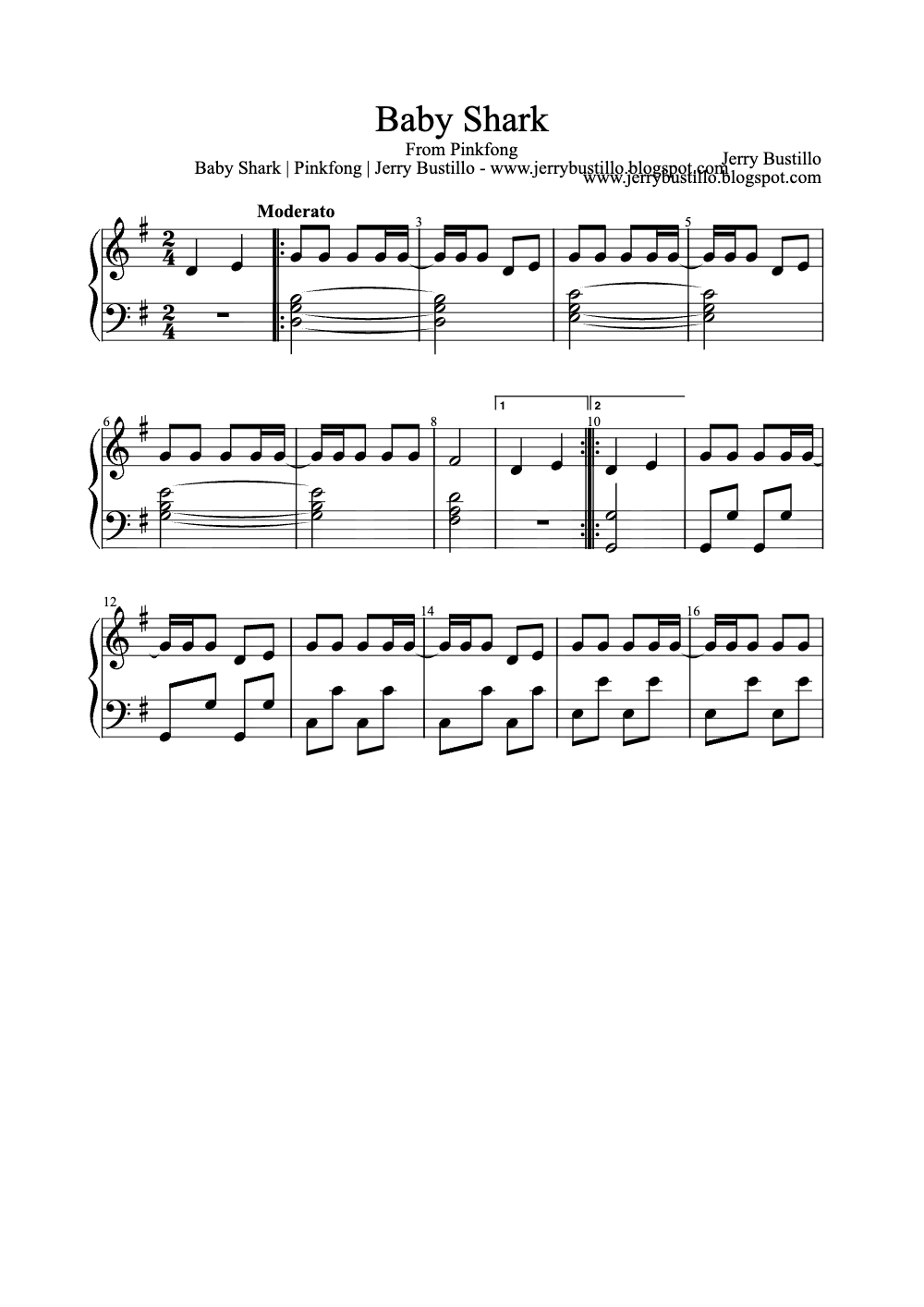 Sheet music preview for Baby Shark