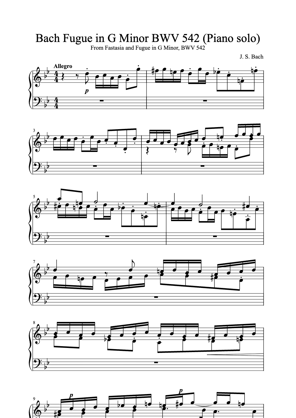 Sheet music preview for Fugue in G Minor