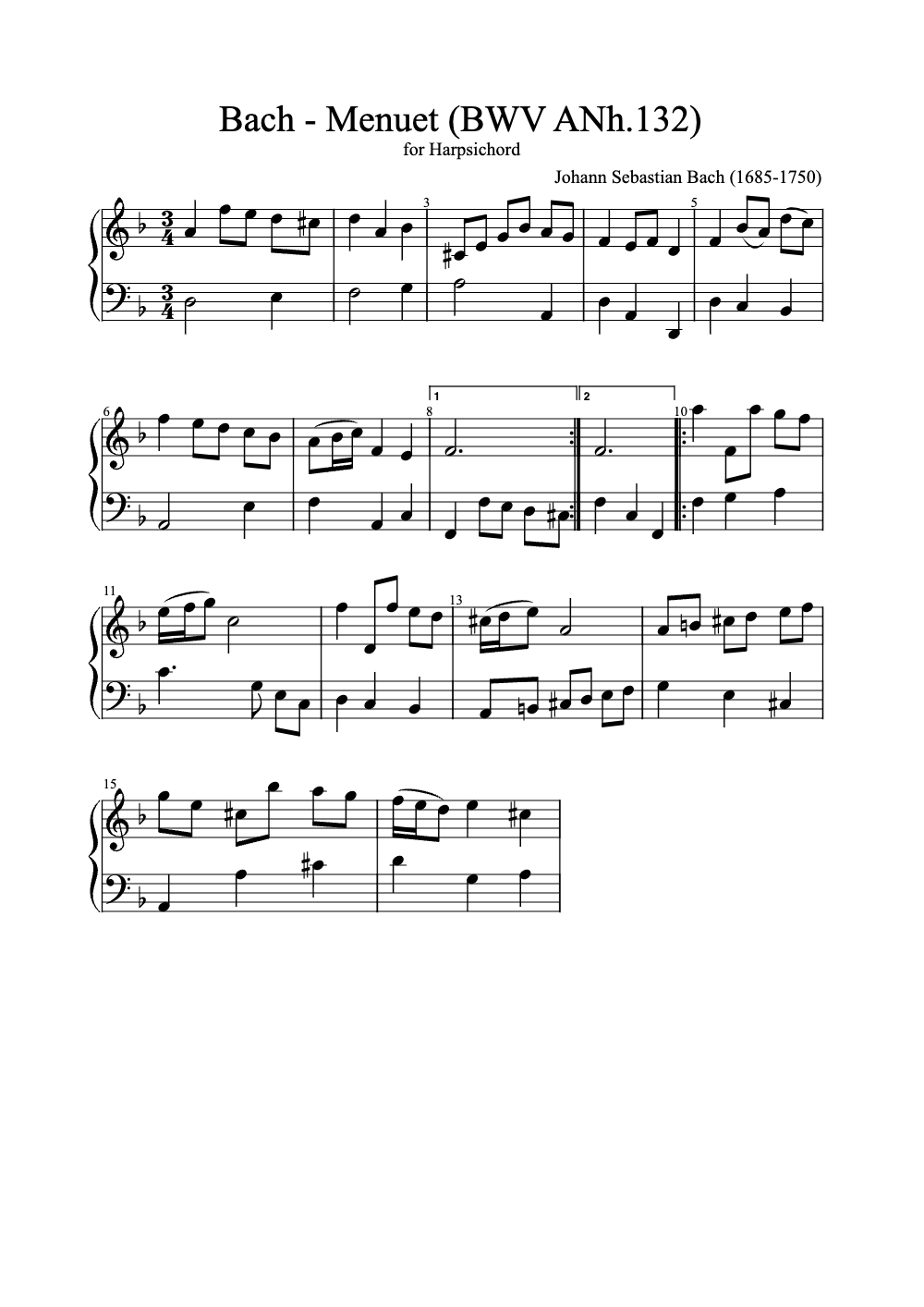 Sheet music preview for Menuet