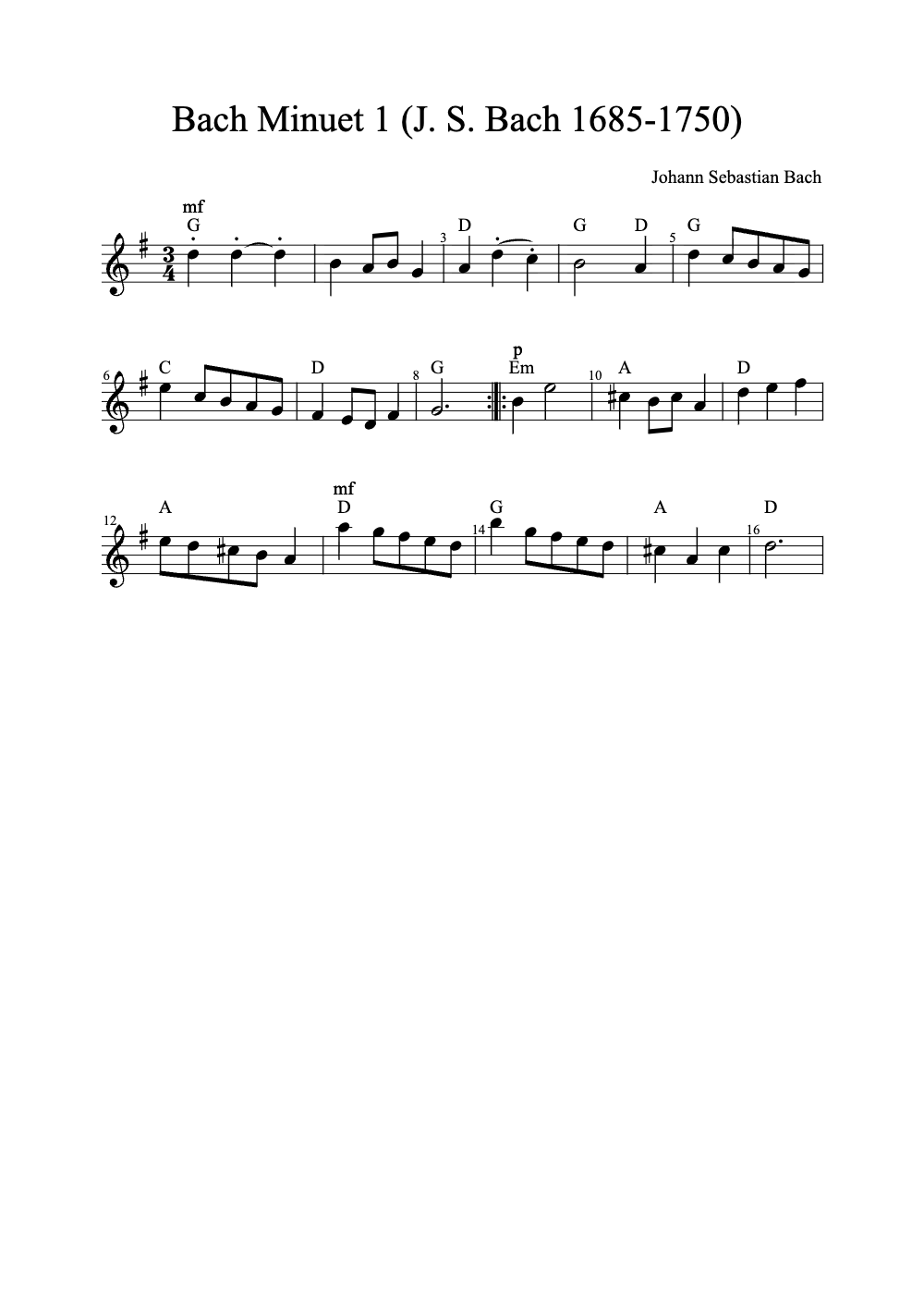 Sheet music preview for Minuet I