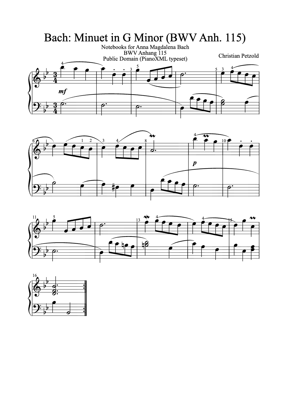 Sheet music preview for Minuet in G Minor