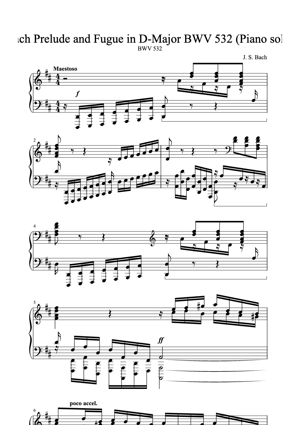 Sheet music preview for Prelude and Fugue in D Major, BWV 532
