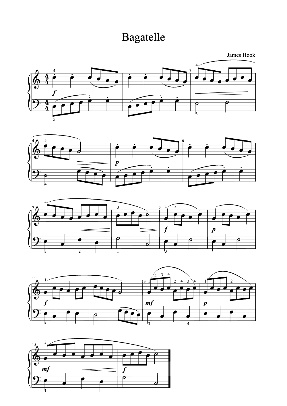 Sheet music preview for Bagatelle