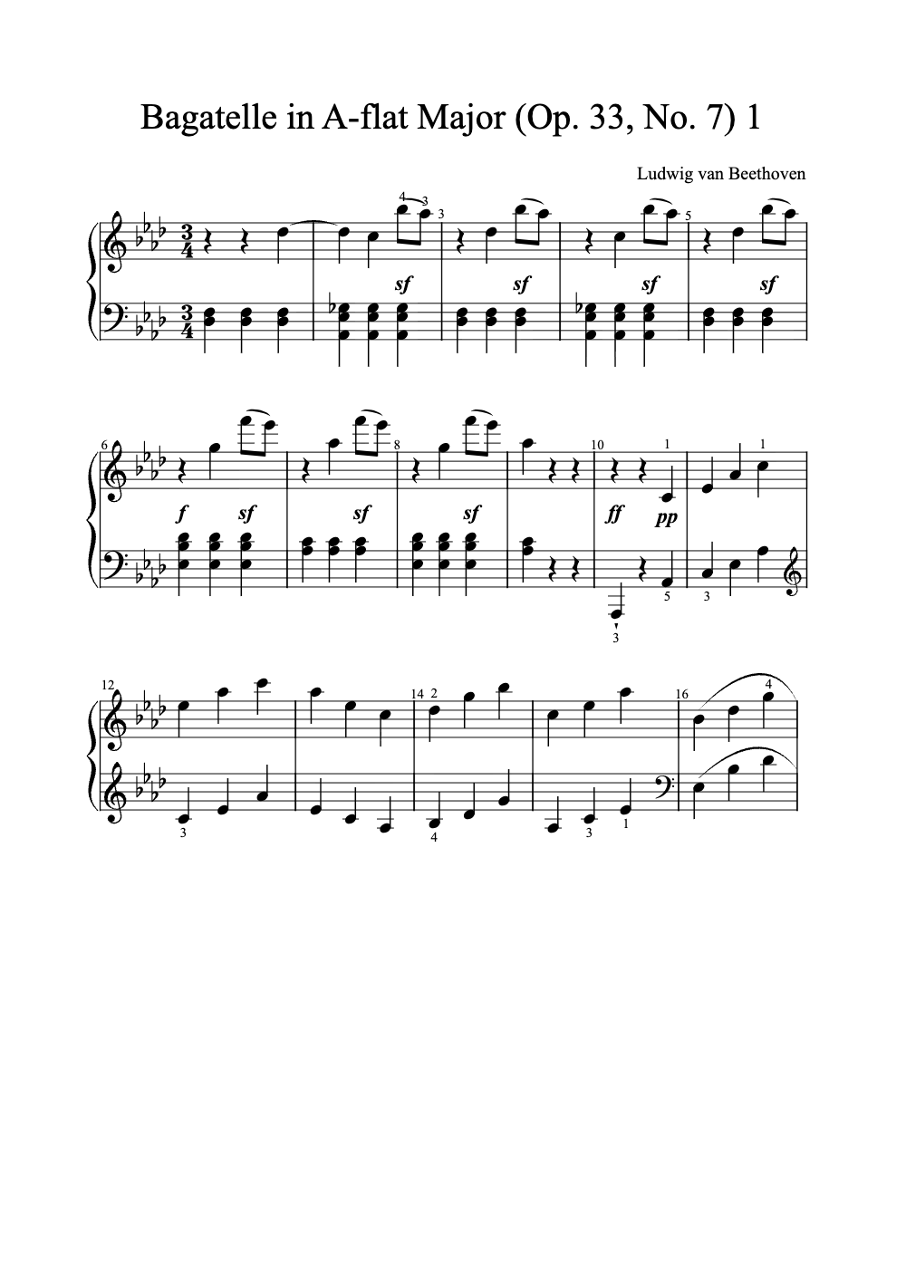 Sheet music preview for Bagatelle in A-Flat Major