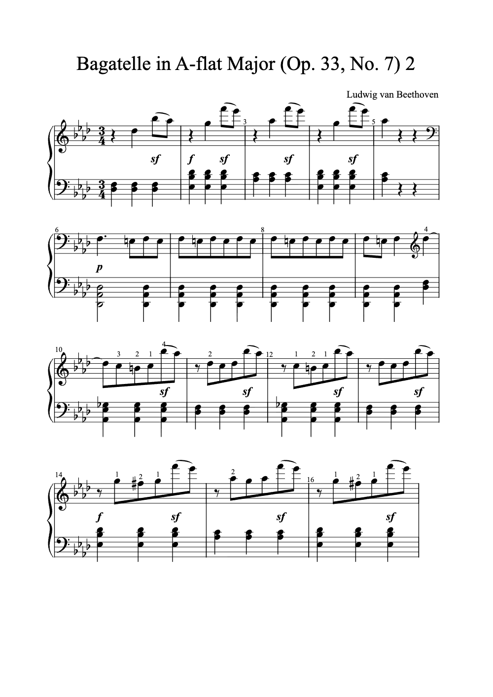 Sheet music preview for Bagatelle in A-Flat Major, Op. 33, No. 7