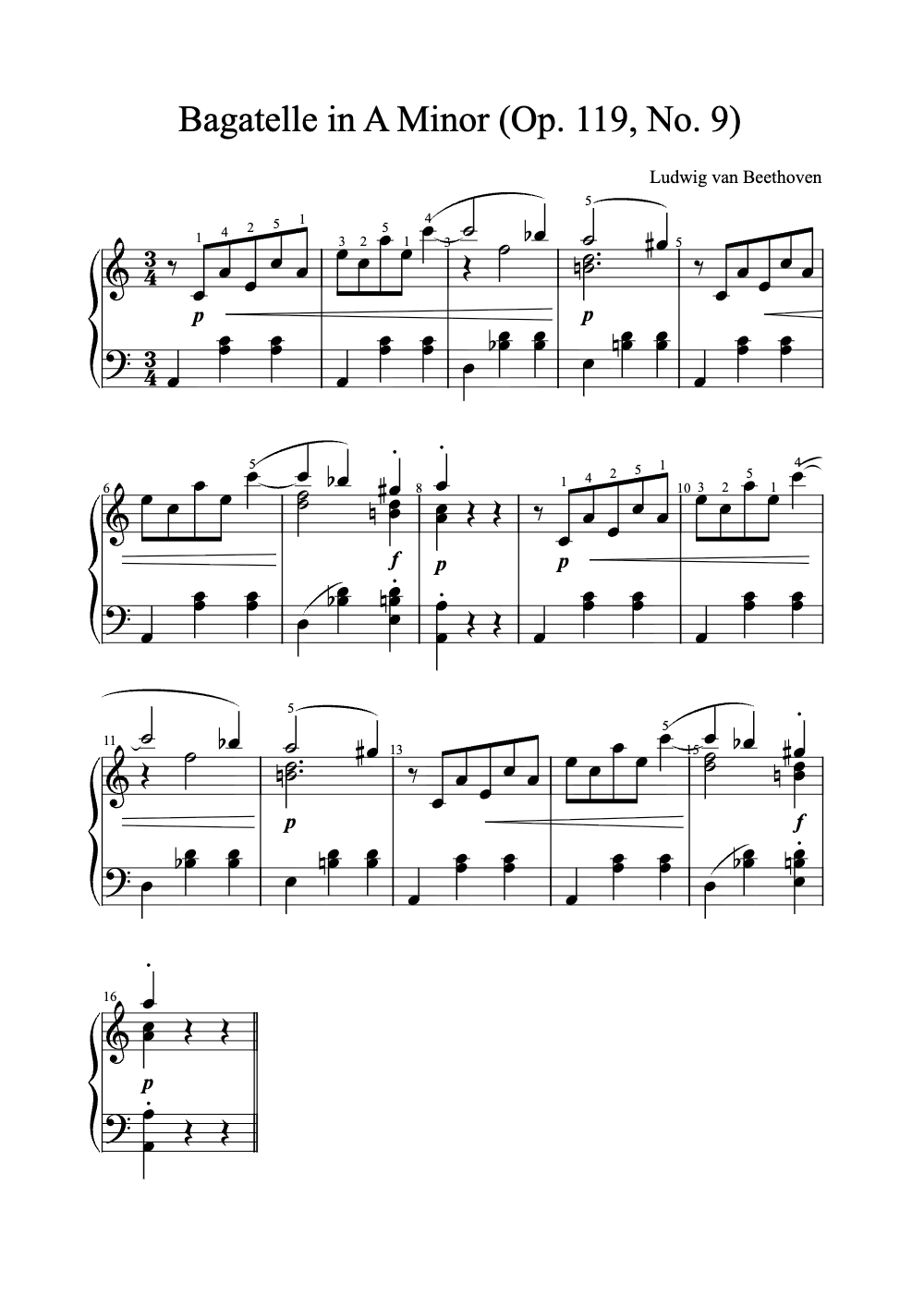 Sheet music preview for Bagatelle in A Minor