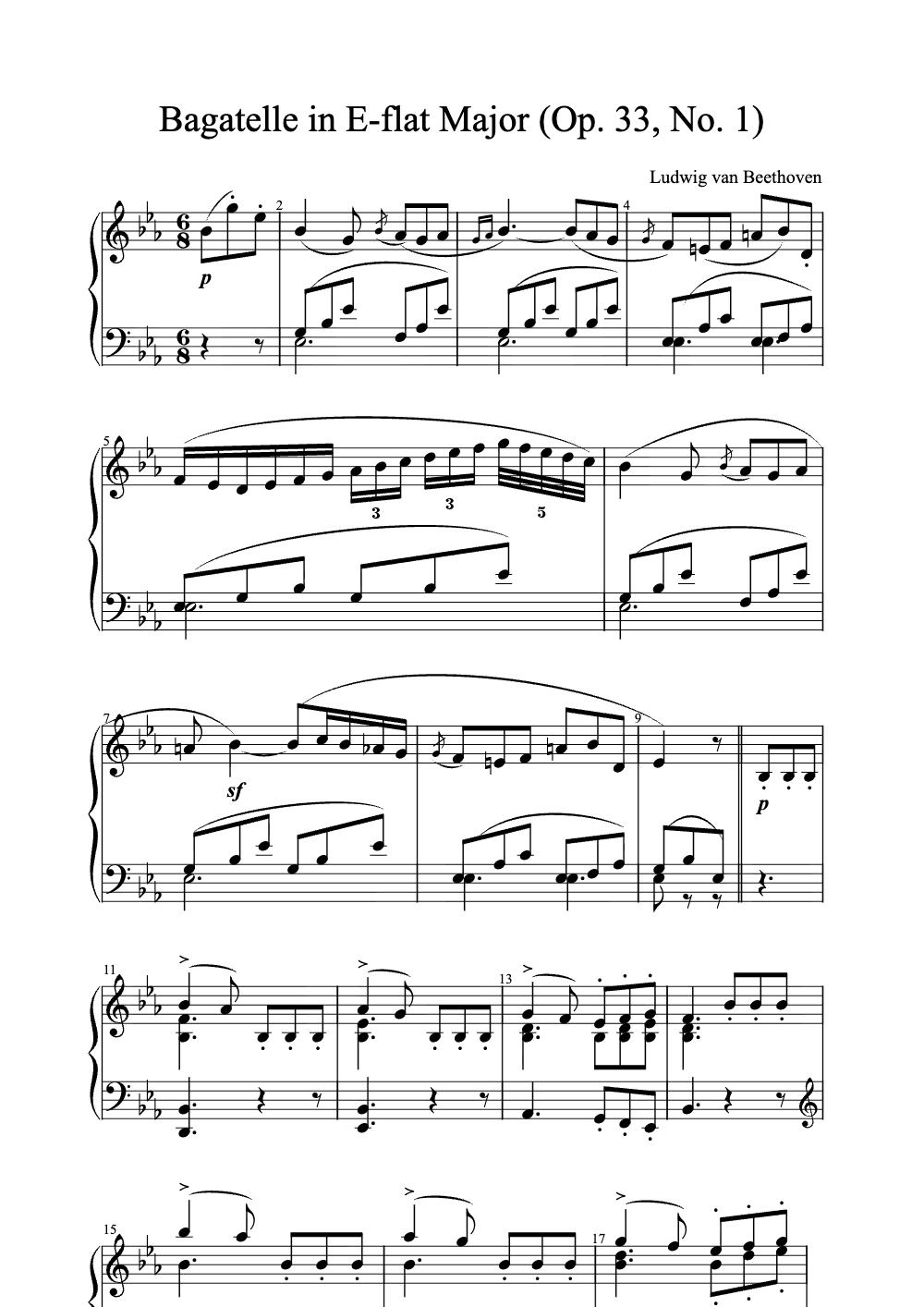 Sheet music preview for Bagatelle in E-flat Major (Op. 33, No. 1)