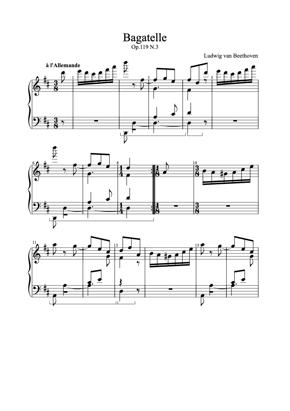 Sheet music preview for Bagatelle