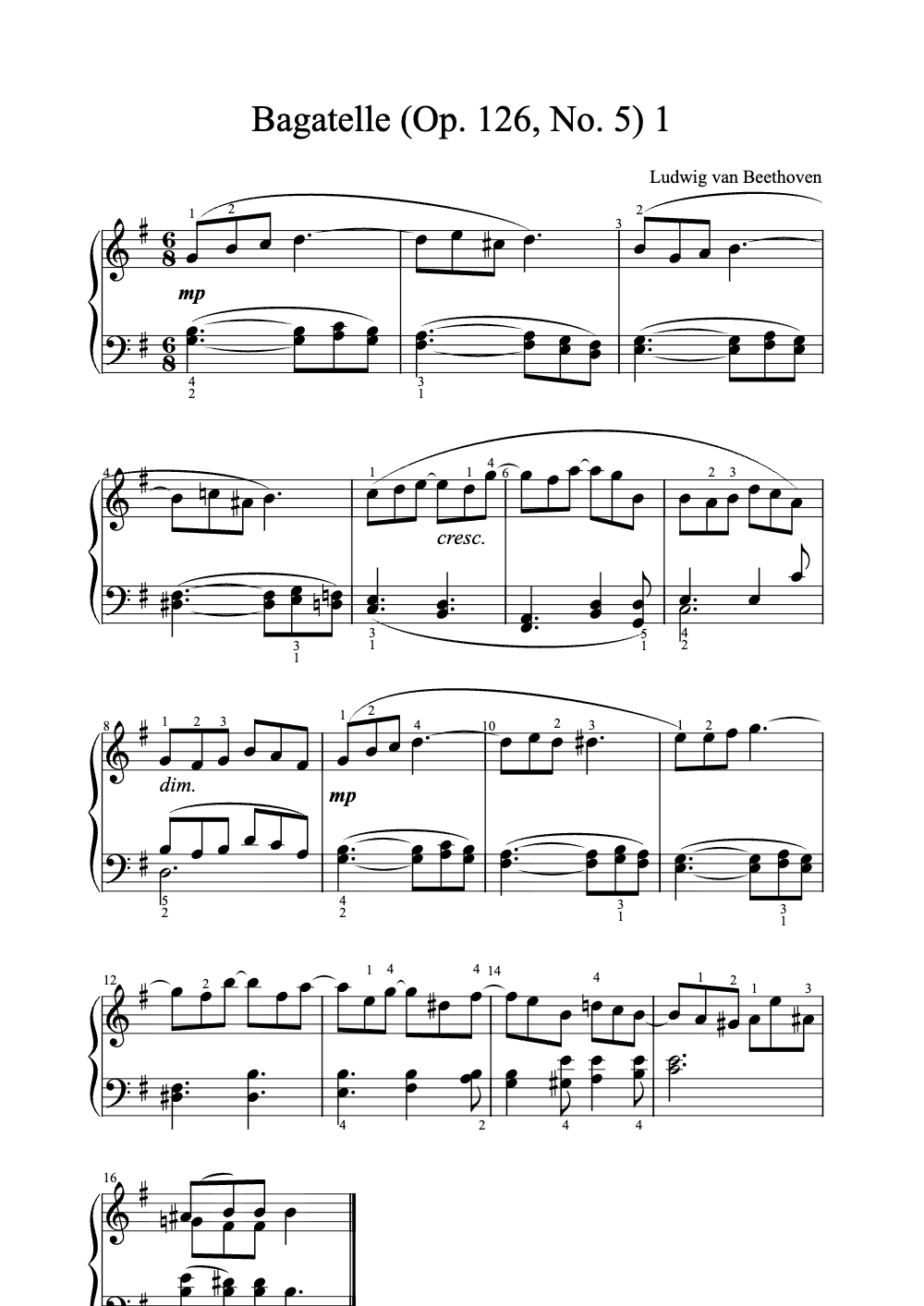 Sheet music preview for Bagatelle (Op. 126, No. 5)