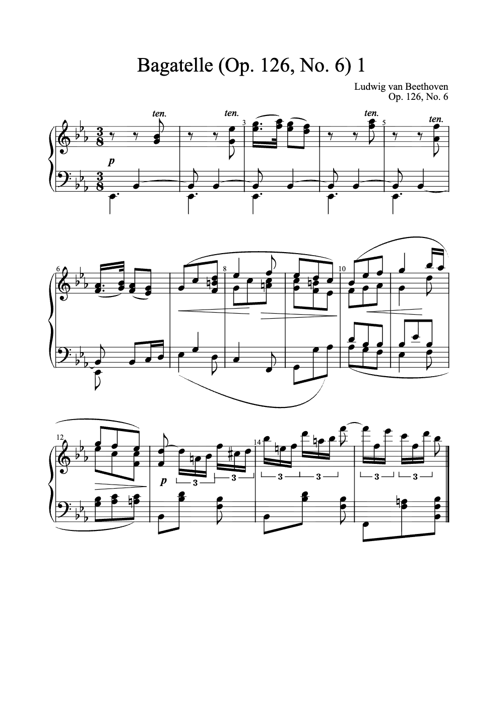 Sheet music preview for Bagatelle (Op. 126, No. 6)