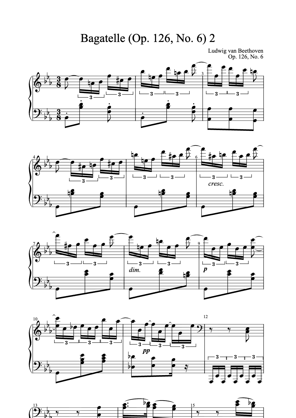 Sheet music preview for Bagatelle (Op. 126, No. 6)