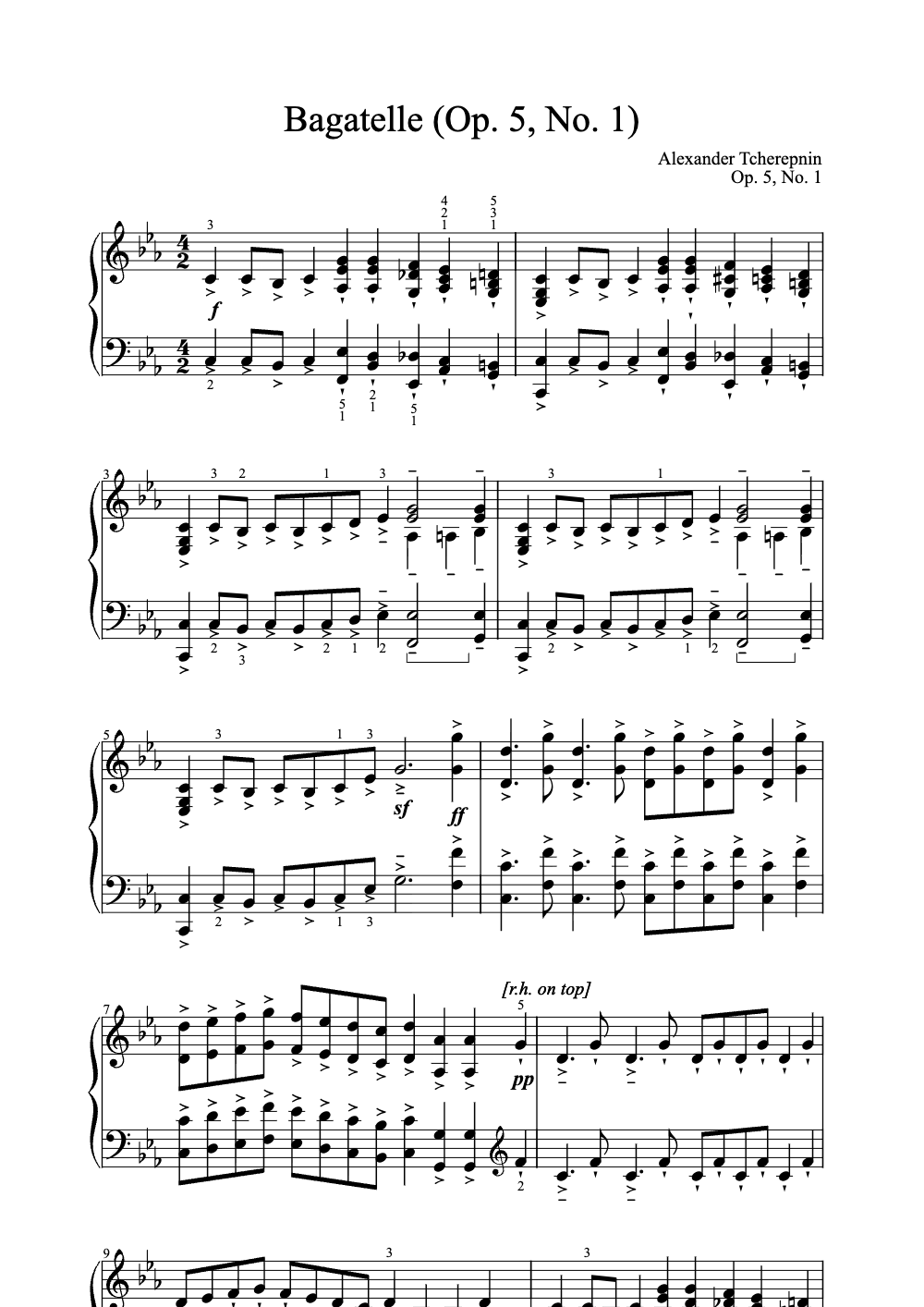Sheet music preview for Bagatelle (Op. 5, No. 1)