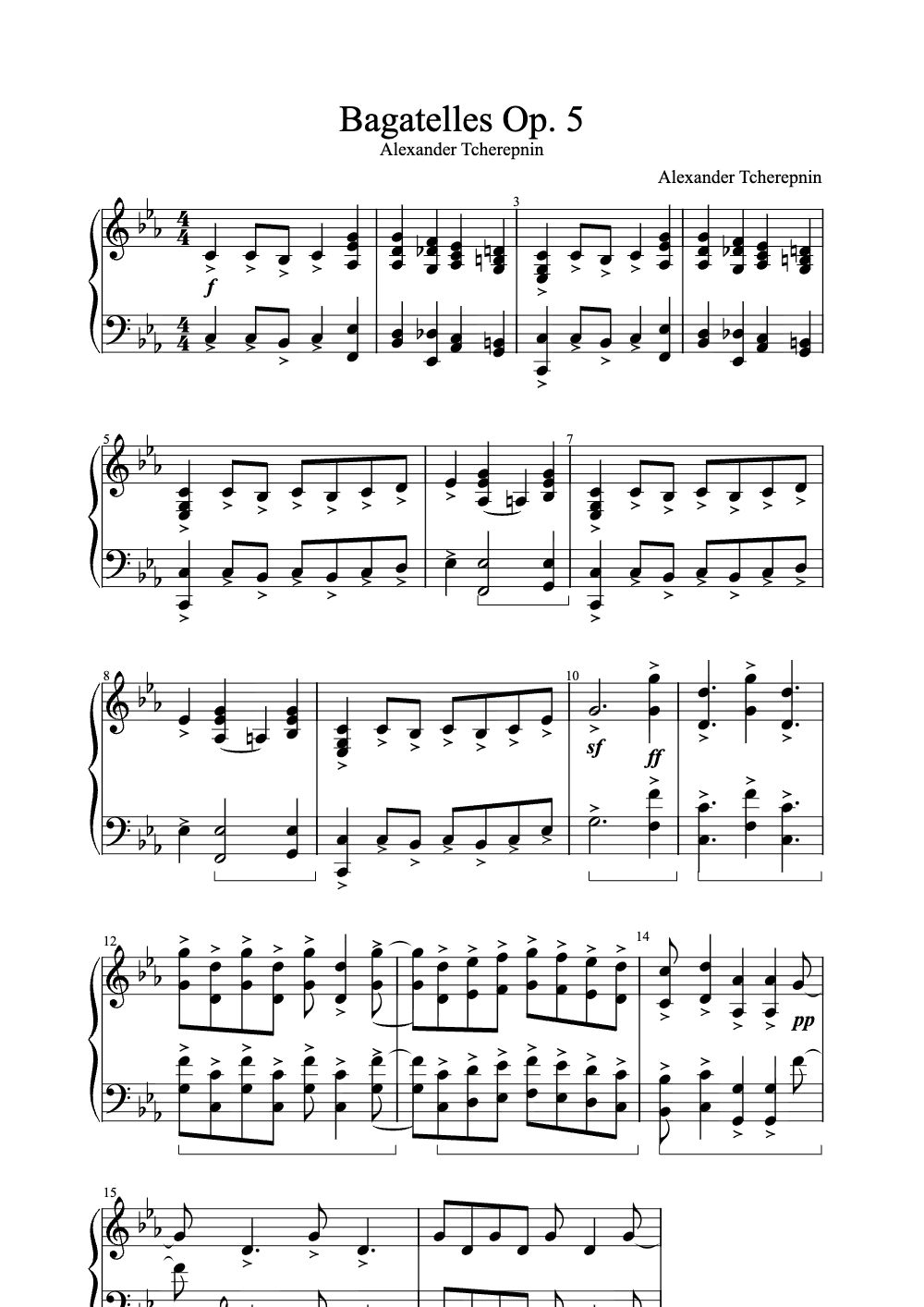 Sheet music preview for Bagatelles Op. 5