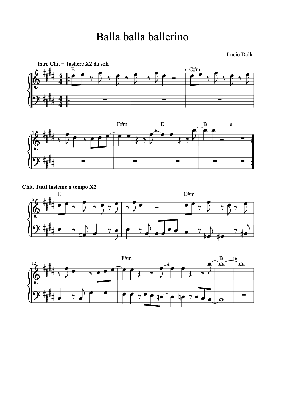 Sheet music preview for Balla Balla Ballerino