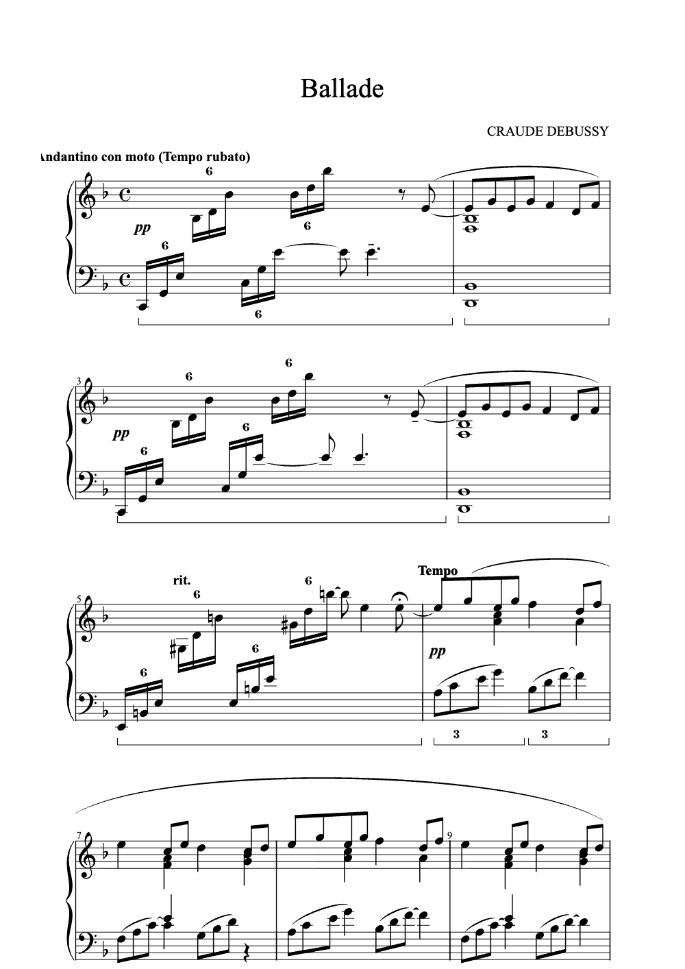 Sheet music preview for Ballade