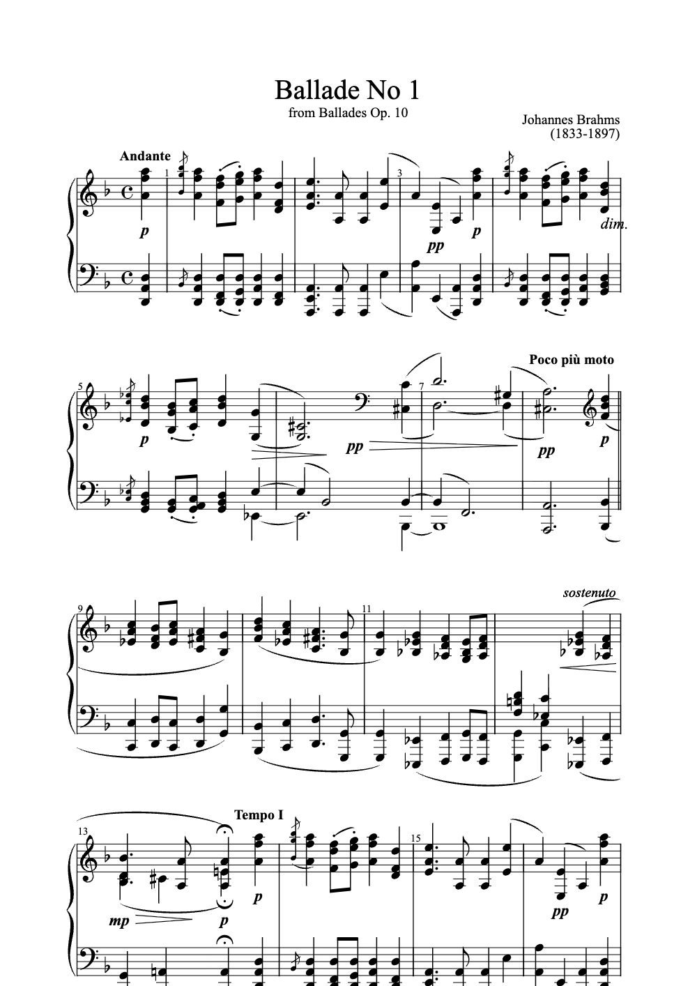 Sheet music preview for Ballade No 1