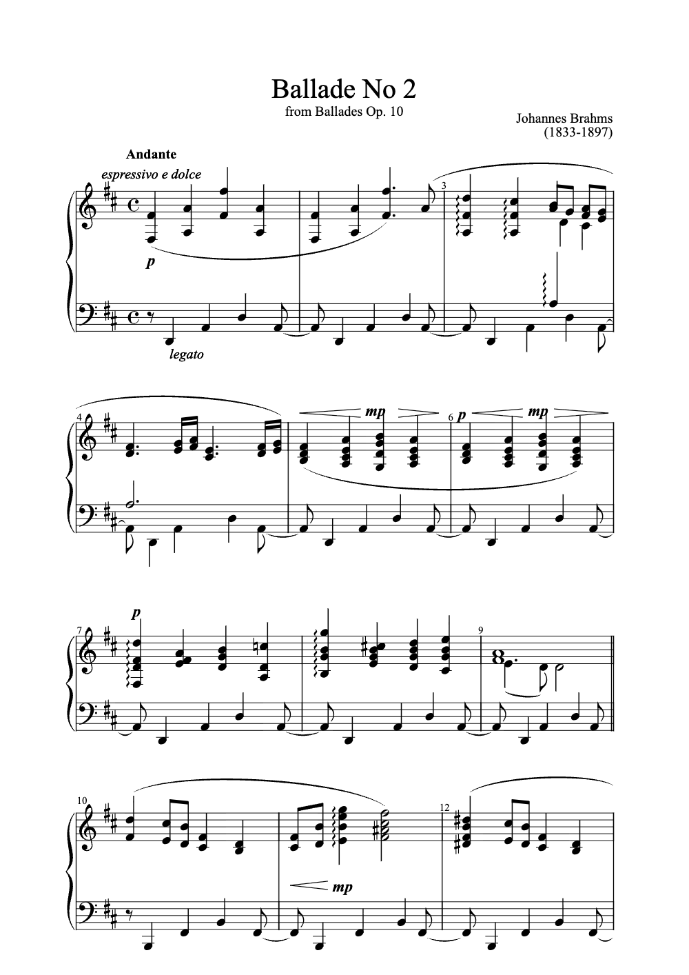 Sheet music preview for Ballade No 2