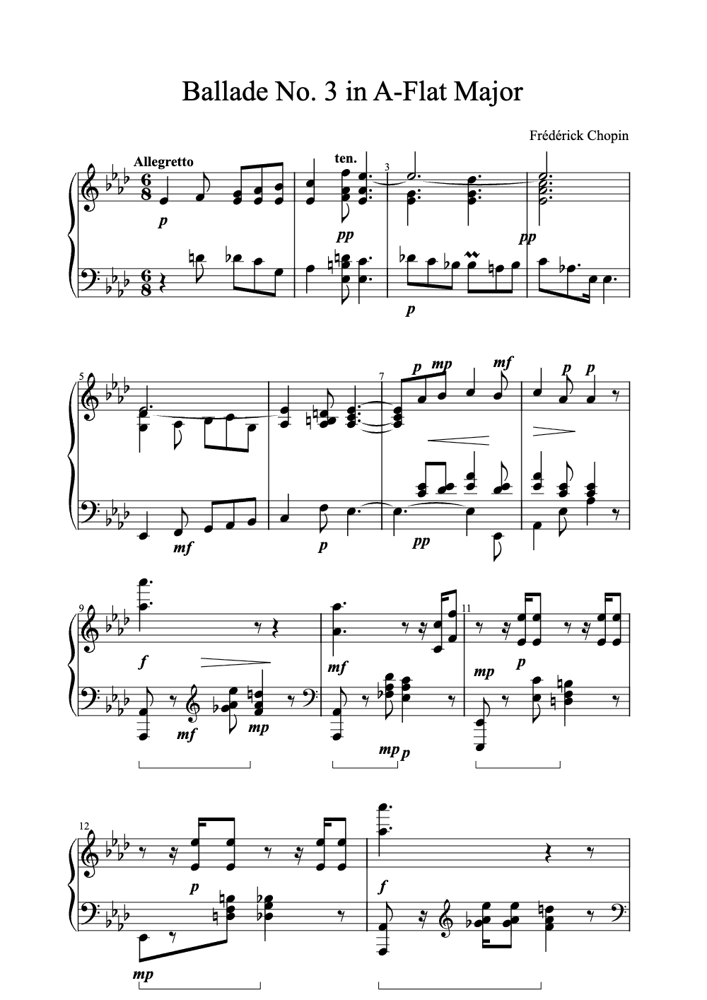 Sheet music preview for Ballade No. 3 in A-Flat Major