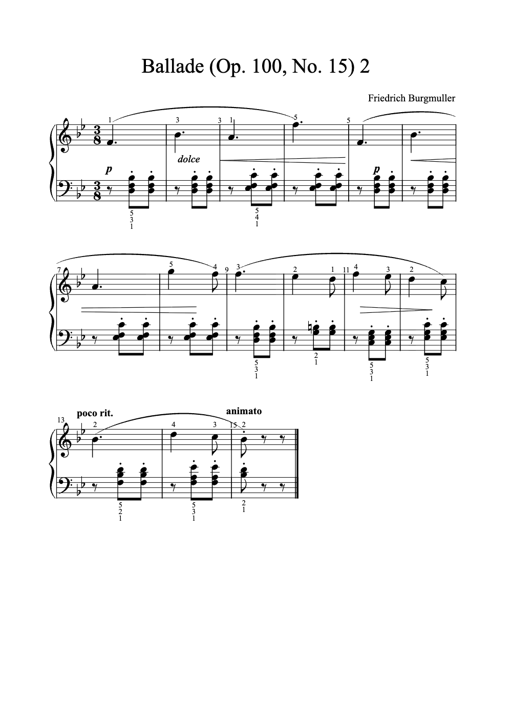 Sheet music preview for Ballade (Op. 100, No. 15)