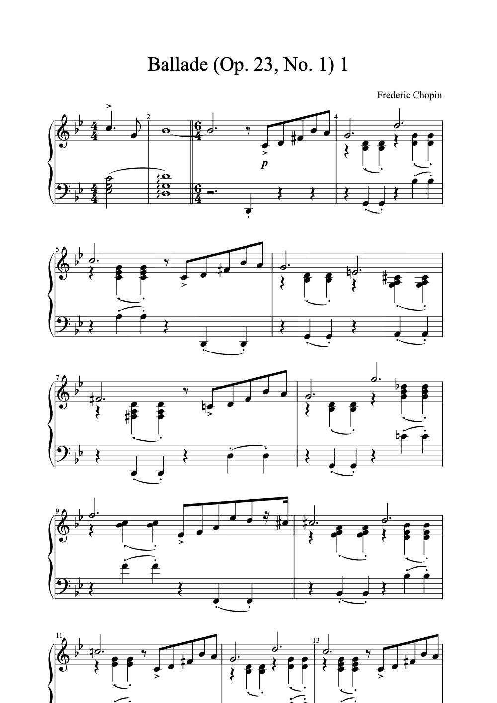 Sheet music preview for Ballade (Op. 23, No. 1)