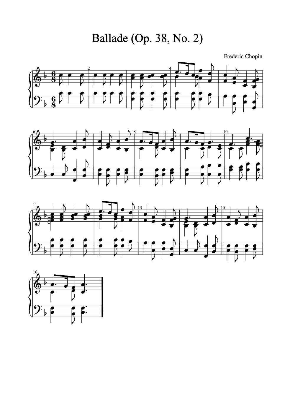Sheet music preview for Ballade (Op. 38, No. 2)