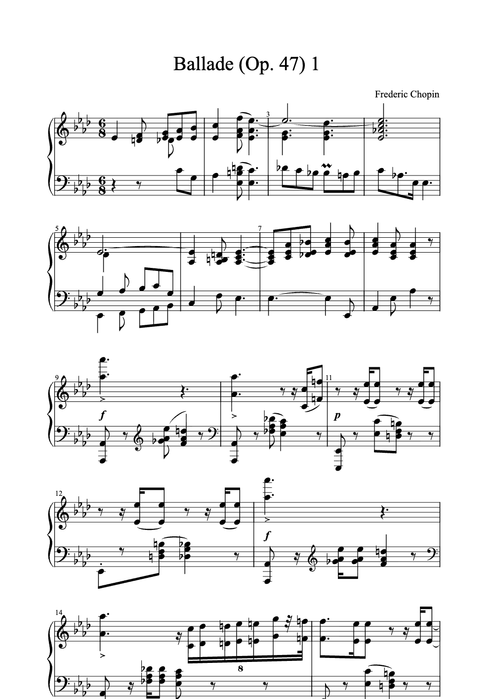 Sheet music preview for Ballade (Op. 47)
