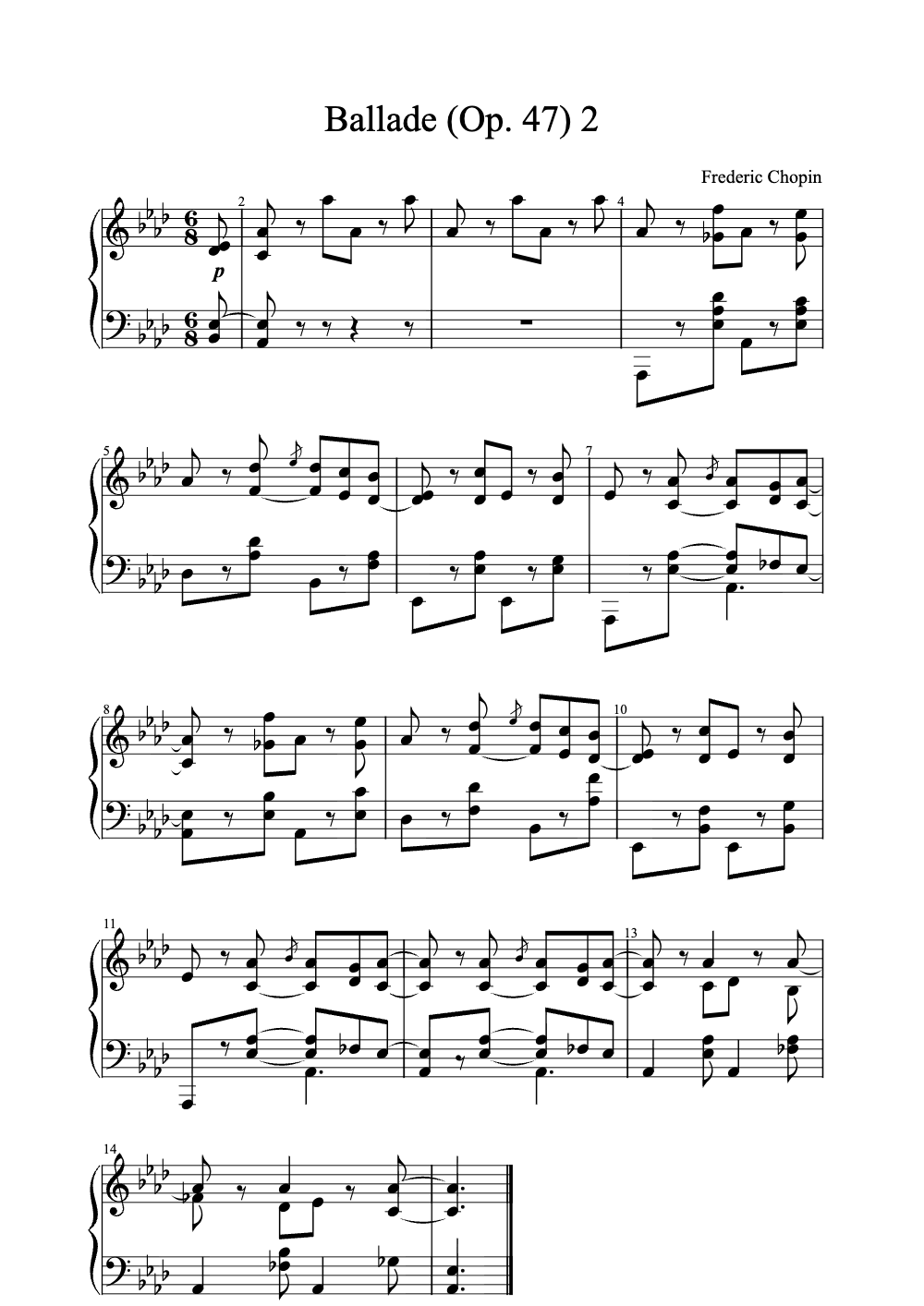 Sheet music preview for Ballade (Op. 47) 2