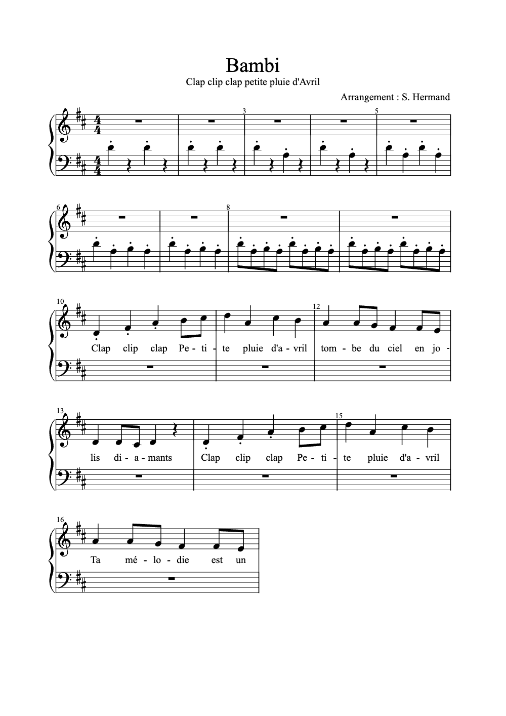 Sheet music preview for Bambi