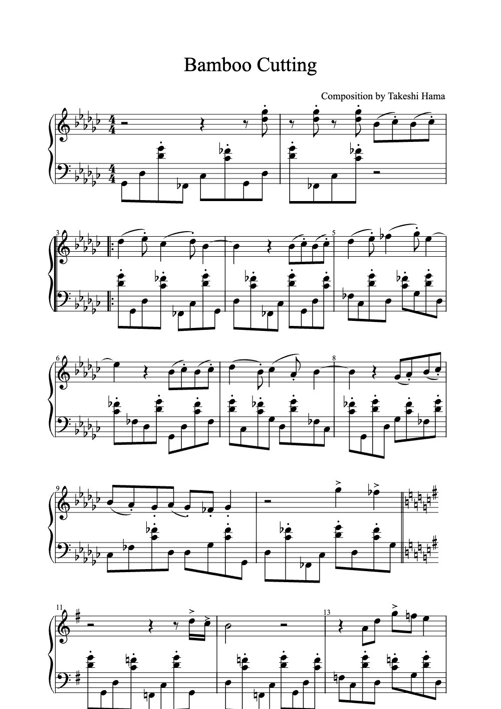 Sheet music preview for Bamboo Cutting