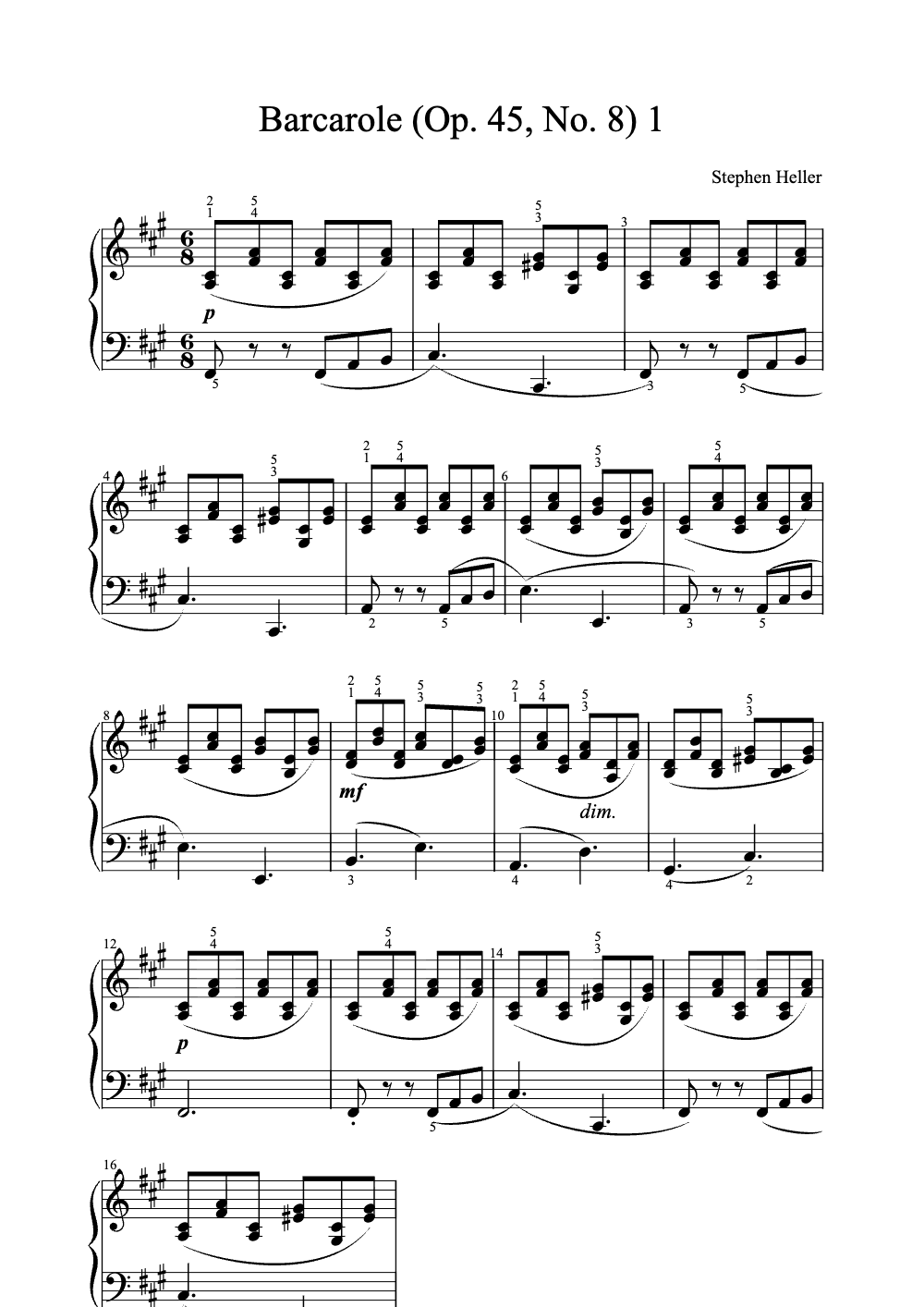 Sheet music preview for Barcarolle (Op. 45, No. 8)