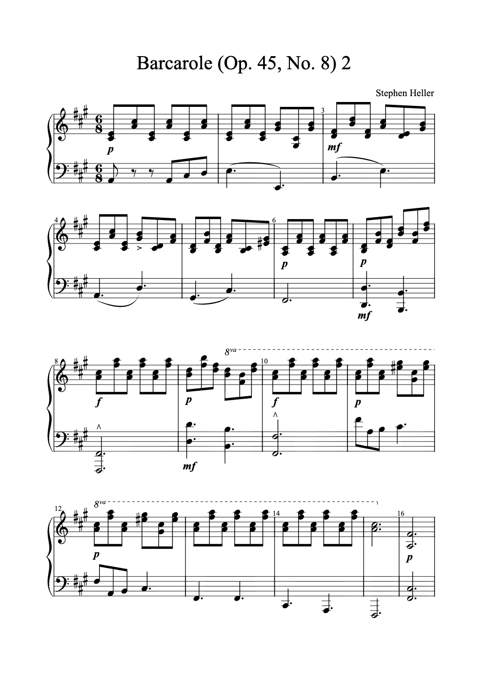 Sheet music preview for Barcarolle (Op. 45, No. 8)