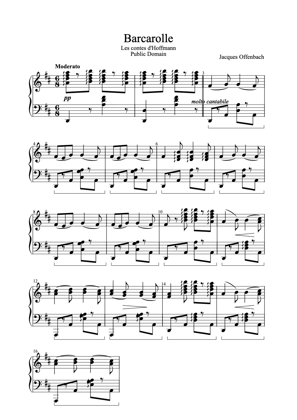 Sheet music preview for Barcarolle