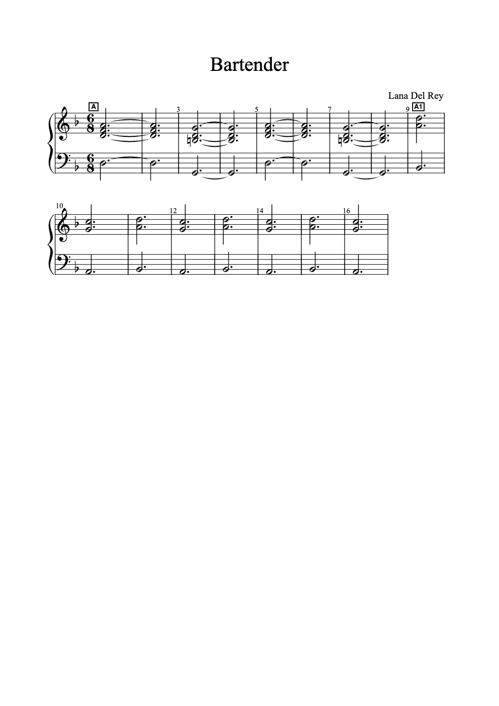 Sheet music preview for Bartender