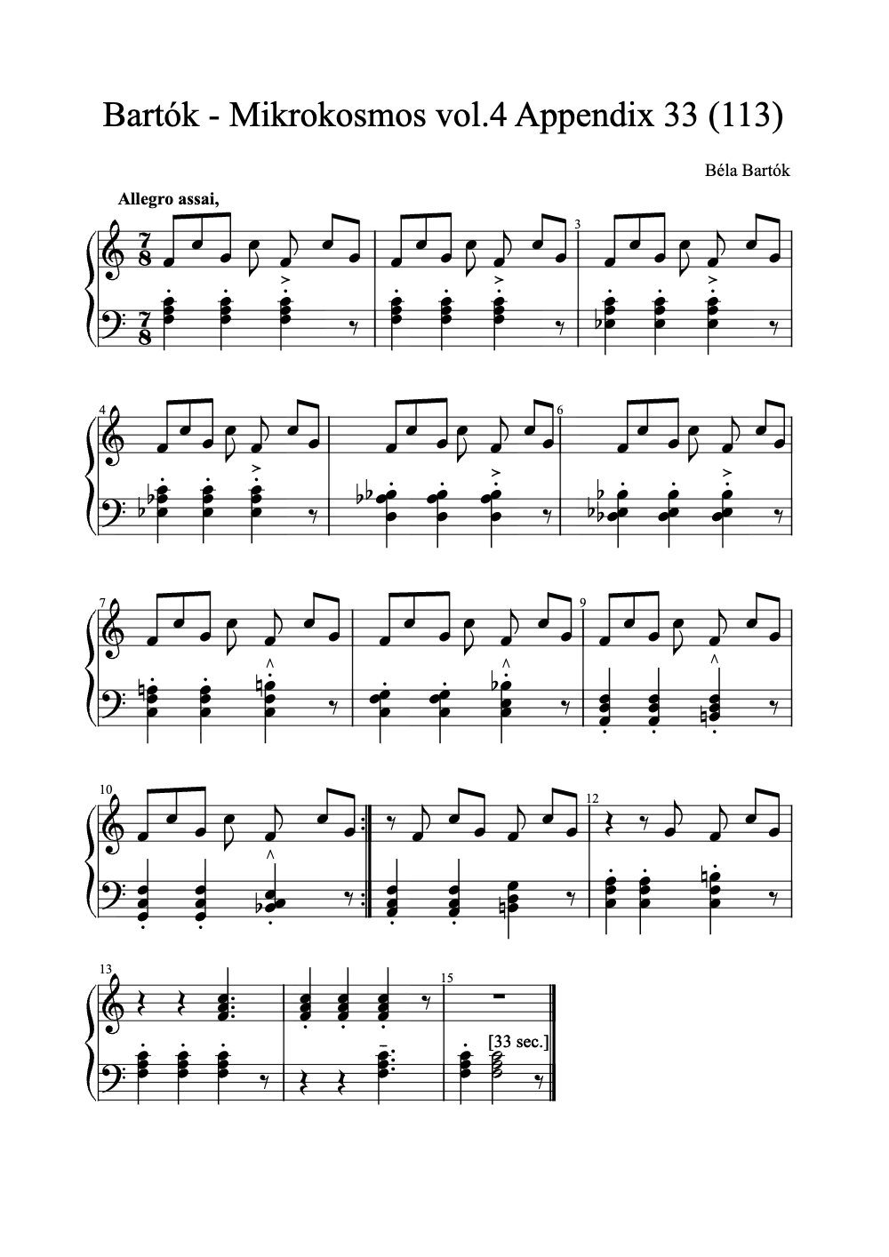 Sheet music preview for Mikrokosmos Vol. 4 Appendix 33